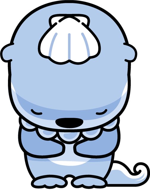 Hamo, the otter mascot of Jinju, bowing.